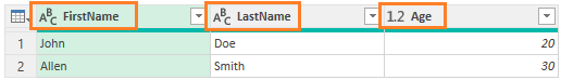 Table with typed column names