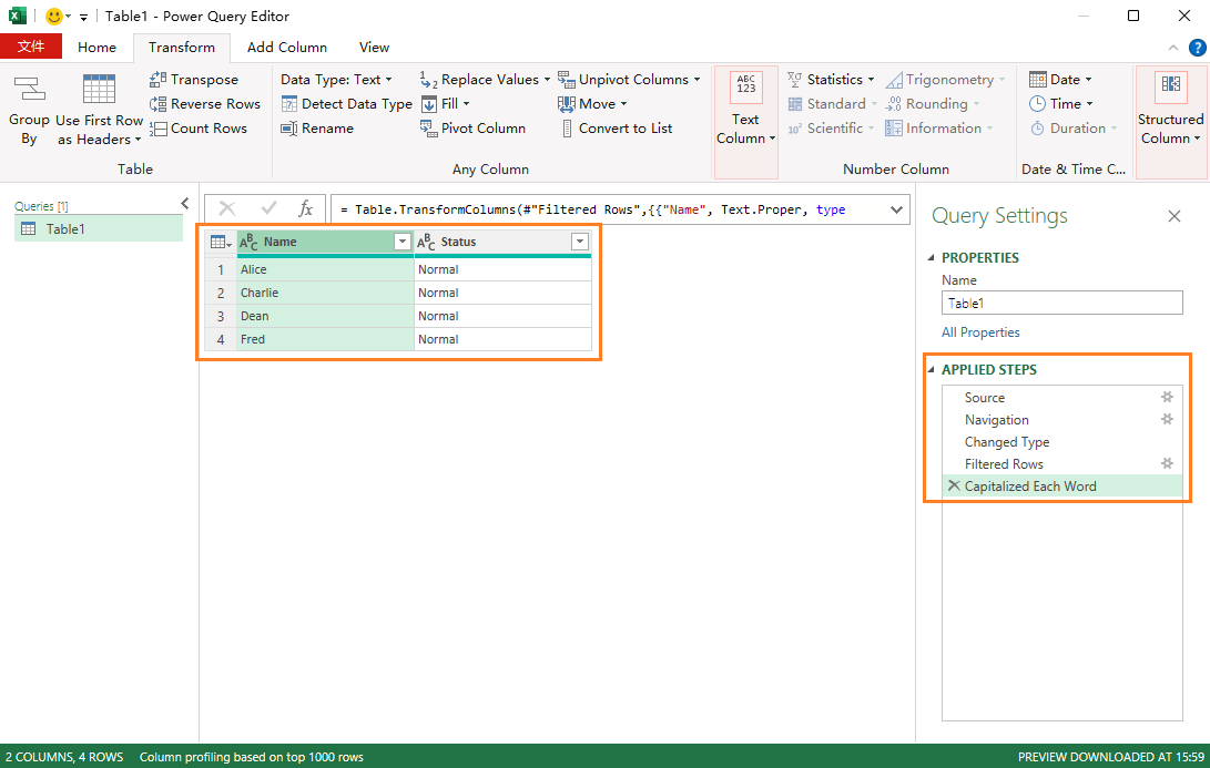 After capitalizing names